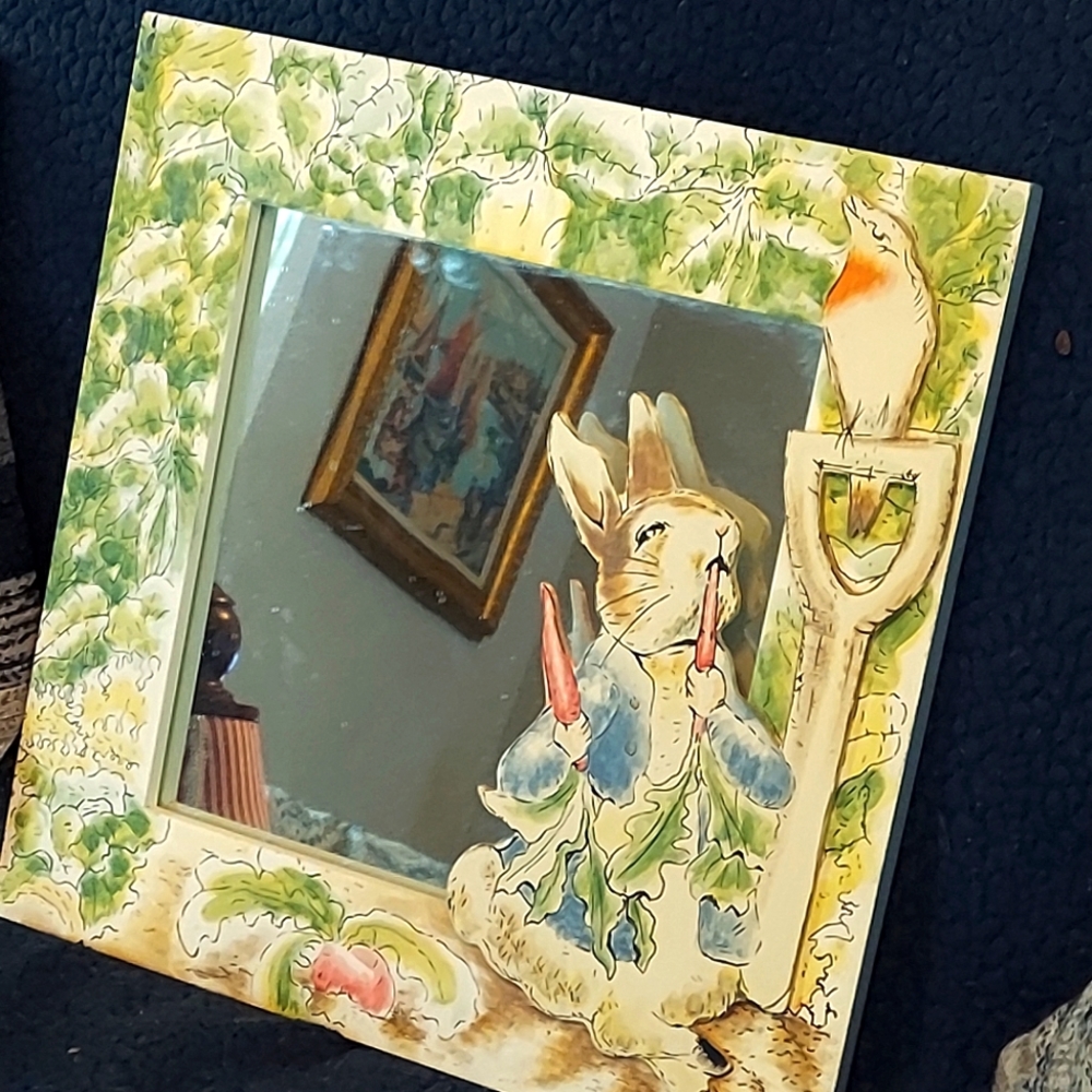 Reclaimed Wood 3D Hand-Painted Peter The Rabbit Mirror  17 X 17 Inches  Nursery